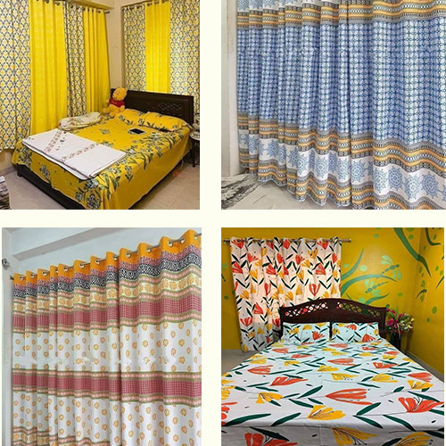 2 pieces bed sheets & window curtains